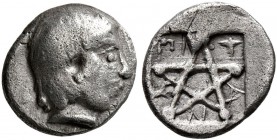 MYSIA. Pitane. 4th-3rd century BC. Hemiobol (Silver, 7 mm, 0.37 g, 10 h). Youthful male head to right. Rev. ΠI-T-A-N-A Pentagram. CNG 84 (2010), 615 a...