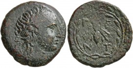 TROAS. Gentinos. 4th century BC. Tetrachalkon (Bronze, 22 mm, 8.52 g, 11 h). Laureate head of Apollo to right. Rev. Γ-E/N-T Bee; all within laurel wre...
