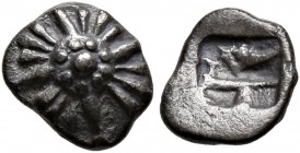 IONIA. Erythrai. Circa 550-500 BC. Hemiobol (Silver, 7 mm, 0.37 g). Rosette with central raised disk with eight pellets around central pellet. Rev. Ro...