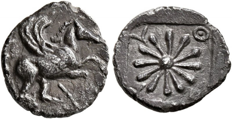 IONIA. Erythrai. Circa 480-450 BC. Diobol (Silver, 12 mm, 1.12 g). Pegasus flyin...