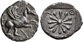 IONIA. Erythrai. Circa 480-450 BC. Diobol (Silver, 12 mm, 1.12 g). Pegasus flying right. Rev. E-P-Y-Θ Rosette; all within incuse square. SNG Copenhage...