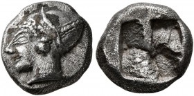 IONIA. Phokaia. Circa 521-478 BC. Diobol (Silver, 9 mm, 1.30 g). Head of a nymph to left, wearing sakkos adorned with a central band and circular earr...