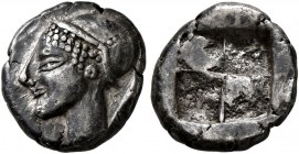 IONIA. Phokaia. Circa 521-478 BC. Diobol (Silver, 10 mm, 1.32 g). Head of a nymph to left, wearing sakkos adorned with a central band and circular ear...