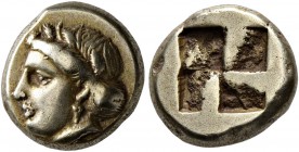IONIA. Phokaia. Circa 387-326 BC. Hekte (Electrum, 10 mm, 2.58 g). Head of Demeter to left, wearing wreath of grain-ears. Rev. Quadripartite incuse sq...