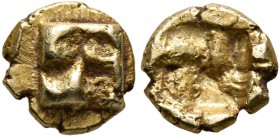 IONIA. Uncertain. Circa 625-600 BC. Myshemihekte – 1/24 Stater (Electrum, 7 mm, 0.67 g), Phokaic standard. Raised swastika pattern. Rev. Quadripartite...