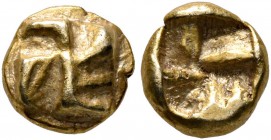 IONIA. Uncertain. circa 625-600 BC. Myshemihekte – 1/24 Stater (Electrum, 6 mm, 0.60 g), Phokaic standard. Raised swastika pattern. Rev. Quadripartite...