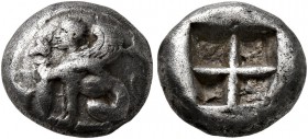 ISLANDS OFF IONIA, Chios. Circa 435-425 BC. 1/3 Stater (Silver, 11 mm, 2.57 g). Sphinx seated left; to left, grape bunch above amphora. Rev. Quadripar...