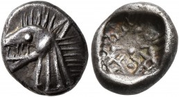 CARIA. Halikarnassos. Circa 500-480 BC. Tetrobol (Silver, 12 mm, 1.63 g). Head of ketos to left. Rev. Geometric pattern within incuse square. Rosen 61...