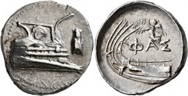 LYCIA. Phaselis. 4th century BC. Stater (Silver, 23 mm, 10.40 g, 11 h). Prow to right; fighting platform decorated with facing Gorgoneion; to right, c...