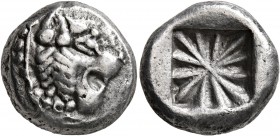 DYNASTS OF LYCIA. Uncertain dynast, circa 500-480 BC. Stater (Silver, 17 mm, 9.06 g). Head of a lion to right. Rev. Star of twelve rays within square ...