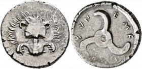 DYNASTS OF LYCIA. Trbbenimi, circa 390-370 BC. 1/3 Stater (Silver, 18 mm, 3.08 g). Facing lion's scalp. Rev.  &#x10297;[&#x10295;&#x10282;]-&#x10282;&...