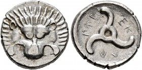 DYNASTS OF LYCIA. Perikles, circa 380-360 BC. 1/3 Stater (Silver, 16 mm, 2.78 g). Facing lion's scalp. Rev.  &#x10293;&#x10281;&#x10295;-&#x10286;&#x1...