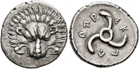 DYNASTS OF LYCIA. Perikles, circa 380-360 BC. 1/3 Stater (Silver, 16 mm, 2.69 g). Facing lion's scalp. Rev.  &#x10293;&#x10281;&#x10295;-&#x10286;&#x1...