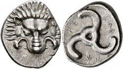 DYNASTS OF LYCIA. Perikles, circa 380-360 BC. 1/3 Stater (Silver, 16 mm, 2.79 g). Facing lion's scalp. Rev.  &#x10293;&#x10281;-&#x10295;&#x10286;-&#x...