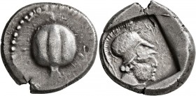 PAMPHYLIA. Side. Circa 430-400 BC. Stater (Silver, 22 mm, 10.71 g, 5 h). Pomegranate. Rev. Head of Athena to right, wearing crested Corinthian helmet;...