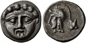 PISIDIA. Selge. Circa 350-300 BC. Obol (Silver, 11 mm, 0.94 g, 7 h). Facing gorgoneion with protruding tongue. Rev. Head of Athena to left, wearing cr...