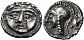 PISIDIA. Selge. Circa 350-300 BC. Obol (Silver, 10 mm, 0.93 g, 8 h). Facing gorgoneion with protruding tongue. Rev. Head of Athena to left, wearing cr...