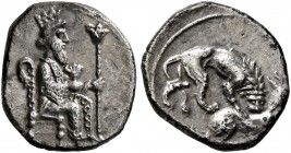CILICIA. Myriandros. Mazaios , satrap of Cilicia, 361/0-334 BC. Obol (Silver, 10 mm, 0.71 g, 9 h). The Persian Great King seated right, holding lotus ...