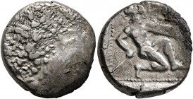 CILICIA. Tarsos. Circa 410-385 BC. Stater (Silver, 20 mm, 10.55 g). Uncertain design (horseman to left?). Rev. [&#x10846;&#x10853;&#x10855;] ('trz' in...