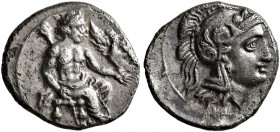 CILICIA. Tarsos (?). 4th century BC. Obol (Silver, 11 mm, 0.76 g, 6 h). Baaltars seated right, holding eagle in his right hand and scepter with his le...