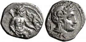CILICIA. Tarsos. 4th century BC. Obol (Silver, 10 mm, 0.80 g, 9 h). Baaltars seated right, holding eagle in his right hand and scepter with his left. ...