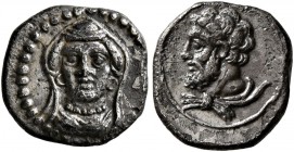 CILICIA. Uncertain. 4th century BC. Obol (Silver, 10 mm, 0.71 g, 9 h). Veiled and draped bust of female facing slightly to left, wearing earrings and ...