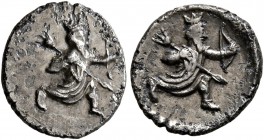 CILICIA. Uncertain. 4th century BC. Obol (Silver, 11 mm, 0.70 g, 6 h). The Persian Great King in kneeling-running stance right, holding spear in his r...