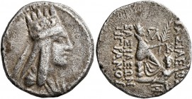KINGS OF ARMENIA. Tigranes II ‘the Great’, 95-56 BC. Drachm (Silver, 19 mm, 4.00 g, 1 h), Artaxata, RY 36, month K = 60 BC. Draped bust of Tigranes II...