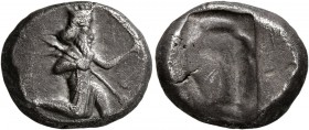 PERSIA, Achaemenid Empire. Time of Darios I to Xerxes II , circa 485-420 BC. Siglos (Silver, 16 mm, 5.38 g), Sardes. Persian king or hero in kneeling/...