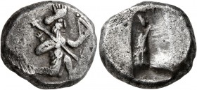 PERSIA, Achaemenid Empire. Time of Darios I to Xerxes II , circa 485-420 BC. Siglos (Silver, 16 mm, 5.55 g), Sardes. Persian king or hero in kneeling/...