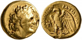 PTOLEMAIC KINGS OF EGYPT. Ptolemy I Soter, 305-282 BC. Triobol (Gold, 10 mm, 1.76 g, 1 h), Alexandreia. Bust of Ptolemy I to right, wearing diadem and...