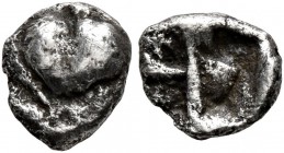 KYRENAICA. Kyrene. Circa 550-500 BC. Obol (Silver, 7 mm, 0.35 g), Attic standard. Silphium fruit. Rev. Rough incuse. BMC 9. SNG Copenhagen -. Very fin...