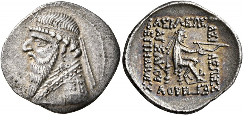 KINGS OF PARTHIA. Mithradates II, 121-91 BC. Drachm (Silver, 22 mm, 3.99 g, 1 h)...
