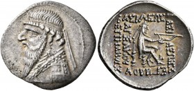 KINGS OF PARTHIA. Mithradates II, 121-91 BC. Drachm (Silver, 22 mm, 3.99 g, 1 h), Ekbatana. Diademed and draped bust of Mithradates II to left. Rev. Β...
