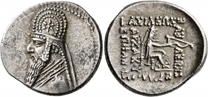 KINGS OF PARTHIA. Mithradates II, 121-91 BC. Drachm (Silver, 20 mm, 4.10 g, 1 h)...