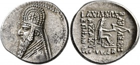 KINGS OF PARTHIA. Mithradates II, 121-91 BC. Drachm (Silver, 20 mm, 4.10 g, 1 h), Ekbatana. Bust of Mithridates II to left, wearing tiara with three p...