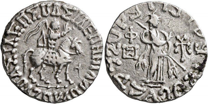 INDO-SKYTHIANS. Azes, circa 58-12 BC. Tetradrachm (Silver, 24 mm, 9.54 g, 11 h)....