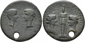 TROAS. Ilium. Gaius (Caligula), with Divus Augustus , 37-41. Assarion (Bronze, 23 mm, 7.00 g, 1 h). [ΓA]IOC KAI[CAP ΘЄOC AYTOKPATWP CЄBACTOI] Bare hea...