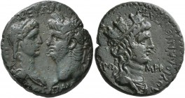 IONIA. Ephesus. Nero, with Poppaea , 54-68. Assarion (Bronze, 23 mm, 7.39 g, 1 h), M. Acilius Aviola, proconsul, and Aichmokles, magistrate, 65-66. NE...