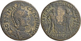 LYDIA. Bagis. Salonina , Augusta, 254-268. Hexassarion (?) (Bronze, 34 mm, 23.01 g, 7 h), Homonoia issue with Temenothyrai. KOPNHΛIA CAΛONINA Draped b...