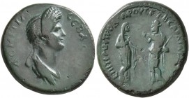 LYDIA. Sardis. Domitia , Augusta, 82-96. Hemiassarion (Bronze, 20 mm, 5.31 g), T. Fl. Metrodoros, strategos for the second time. ΔOMITIA CЄBAC[TH] Dra...