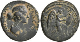 LYCAONIA. Derbe. Lucilla , Augusta, 164-182. Hemiassarion (Bronze, 20 mm, 5.33 g, 12 h). ΛOYKIΛΛA CЄBACTH Draped bust of Lucilla to right. Rev. [ΚΛΑΥ]...
