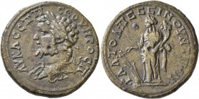 GALATIA. Pessinus. Septimius Severus , 193-211. Tetrassarion (Orichalcum, 30 mm, 16.36 g, 1 h). Laureate bust of Septimius Severus to left, with aegis...