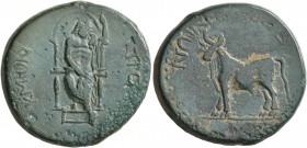 GALATIA. Tavium. Pseudo-autonomous issue . Diassarion (Bronze, 25 mm, 13.47 g, 2 h), circa mid 1st century AD. TPOKMWN Zeus seated facing on large thr...