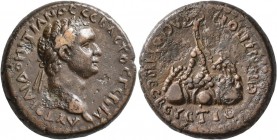 CAPPADOCIA. Caesaraea-Eusebia. Domitian , 81-96. Tetrassarion (Copper, 25 mm, 15.00 g, 12 h), T. Pomponius Bassus, legatus Augusti pro praetore Galati...