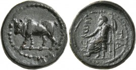 CAPPADOCIA. Tyana. Pseudo-autonomous issue . Hemiassarion (Bronze, 17 mm, 4.01 g, 12 h), circa late 1st century BC-1st century AD. Humped bull standin...