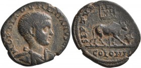 PHOENICIA. Tyre. Diadumenian , as Caesar, 217-218. Diassarion (Bronze, 25 mm, 8.17 g, 11 h). IMP C DIADVMENIANVS CAES Bare-headed and draped bust of D...