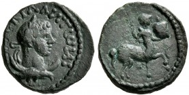 MESOPOTAMIA. Rhasaena. Elagabalus , 218-222. Hemiassarion (Bronze, 18 mm, 3.92 g, 6 h). [...] ANTωNI (the N both retrograde) Laureate head of Elagabal...