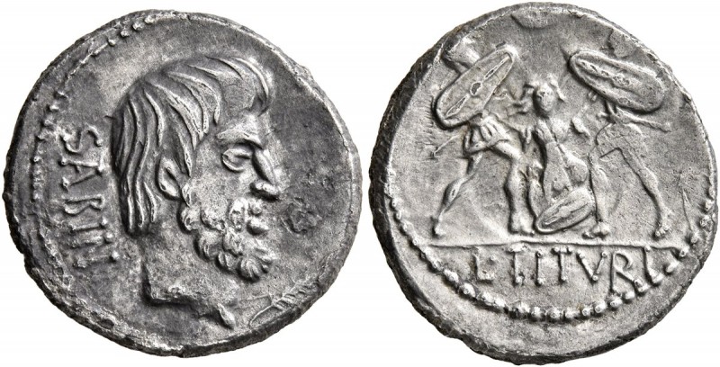L. Titurius L.f. Sabinus, 89 BC. Denarius (Silver, 18 mm, 3.58 g, 9 h), Rome. SA...