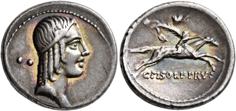 C. Calpurnius L.f. Frugi, 67 BC. Denarius (Silver, 18 mm, 3.95 g, 7 h), Rome. He...